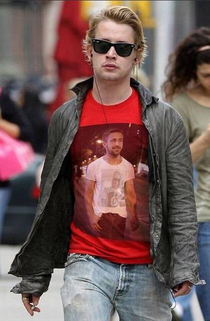 Macaulay Culkin Wearing Ryan Gosling Inception Meme T-Shirt