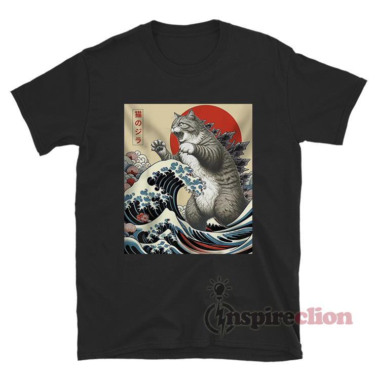 Catzilla The Great Wave Off Kanagawa T-Shirt - Inspireclion.com